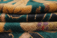 8x10 Turquoise, Blue, Gold Color Hand Knotted Tibetan Wool Arts & Crafts Oriental Rug