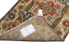 Runner Teal, Gray, Rust Color Hand Knotted Oushak Wool Traditional Oriental Rug