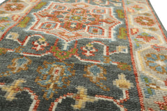 Runner Teal, Gray, Rust Color Hand Knotted Oushak Wool Traditional Oriental Rug
