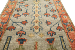 Runner Gray, Mint, Beige Color Hand Knotted Oushak Wool Traditional Oriental Rug
