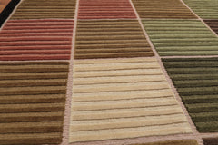 5x7 Black, Beige, Green Color Hand Knotted Checked 100% Wool Modern Oriental Rug