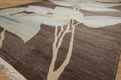 9x12 Brown, aqua, Gray Color Hand Knotted Tibetan Wool Art Deco Oriental Rug