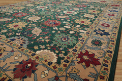 8x10 Green, Peach, Rose Color Hand Knotted Oushak New Zealand Wool Arts & Crafts Oriental Rug