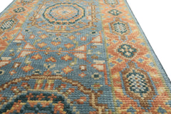 Runner Aqua, Burnt Orange, Lime Color Hand Knotted Oushak Wool Traditional Oriental Rug