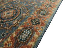 Runner Aqua, Burnt Orange, Lime Color Hand Knotted Oushak Wool Traditional Oriental Rug