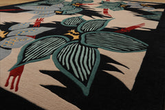 9x12 Ivory, Charcoal, Turquoise Color Hand Knotted Tibetan Wool Art Deco Oriental Rug