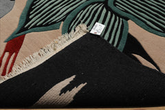 9x12 Ivory, Charcoal, Turquoise Color Hand Knotted Tibetan Wool Art Deco Oriental Rug