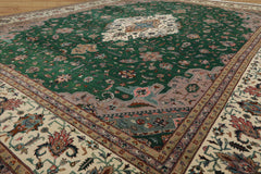 9x12 Green, Ivory, Taupe Color Hand Knotted Pak Persian Wool Traditional Oriental Rug