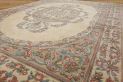 8x10 Ivory, Tan, Rose Color Hand Knotted French Aubusson Savonnerie Wool Traditional Oriental Rug