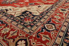 9x12 Burnt Orange, Beige, Navy Color Hand Knotted All-Over 100% Wool Traditional Oriental Rug