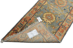 Runner Slate, Blue, Peach Color Hand Knotted Oushak Wool Traditional Oriental Rug