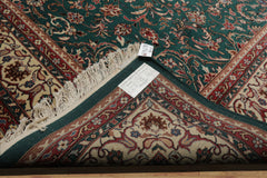 8x10 Emerald, Ivory, Rose Color Hand Knotted Kashan Wool Traditional Oriental Rug