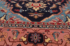 9x12 Navy, Rose, Blue Color Hand Knotted All-Over 100% Wool Traditional Oriental Rug