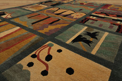 8x10 Teal, Peach, Gold Color Hand Knotted Tibetan Wool Arts & Crafts Oriental Rug