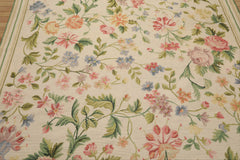 6x9 Ivory, Lime, Blue Color Hand Woven French Needlepoint Aubusson Wool Traditional Oriental Rug