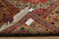 9x12 Coral, Tan, Navy Color Hand Knotted Heriz New Zealand Wool Traditional Oriental Rug