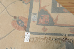 8x10 Ivory, Blue, Rose Color Hand Knotted Tibetan Wool Arts & Crafts Oriental Rug