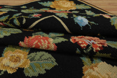 9x12 Black, Green, Orange Color Hand Woven Portugese Needlepoint Wool Traditional Oriental Rug
