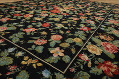 9x12 Black, Green, Orange Color Hand Woven Portugese Needlepoint Wool Traditional Oriental Rug