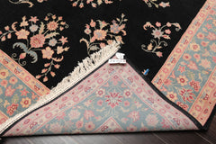 8x10 Black, Turquoise, Pink Color Hand Knotted All-Over 100% Wool Traditional Oriental Rug