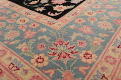 8x10 Black, Turquoise, Pink Color Hand Knotted All-Over 100% Wool Traditional Oriental Rug