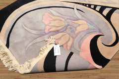 4x6 Black, Beige, Lavender Color Hand Knotted Chinese Art Deco Wool Transitional Oriental Rug