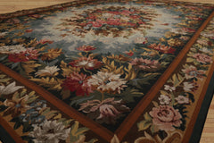 9x12 Teal, Aqua, Ivory Color Hand Woven Aubusson Needlepoint  Wool Traditional Oriental Rug