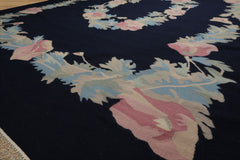 9x12 Navy, Rose, Ivory Color Hand Woven Kilim Wool Traditional Oriental Rug