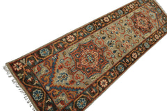 Runner Mint, Green, Aqua Color Hand Knotted Oushak Wool Traditional Oriental Rug