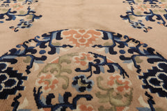 5x7 Beige, Peach, Navy Color Hand Knotted All-Over 100% Wool Traditional Oriental Rug