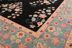 4x6 Black, Turquoise, Rose Color Hand Knotted All-Over 100% Wool Traditional Oriental Rug