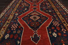 Runner Red, Navy, Ivory Color Hand Knotted All-Over 100% Wool Traditional Oriental Rug