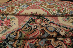 8x10 Black, Rose, Ivory Color Hand Woven Aubusson Needlepoint Wool Traditional Oriental Rug