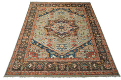 Green, Brown 11'8''x15 Oushak Southwestern Hand Knotted Wool Oriental Area Rug