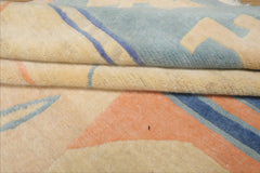 9x12 Ivory, aqua, Rose Color Hand Knotted Tibetan New Zealand Wool Art Deco Oriental Rug