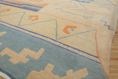 9x12 Ivory, aqua, Rose Color Hand Knotted Tibetan New Zealand Wool Art Deco Oriental Rug