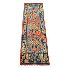Rose, Navy 2'6" x 8'1" Runner Traditional Hand Knotted Wool Oushak Oriental Area Rug