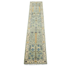 Mint, Ivory 2'5" x 12' Runner Traditional Hand Knotted Wool Oushak Oriental Area Rug