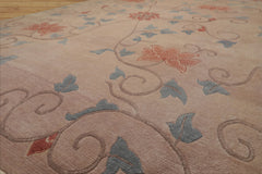 9x12 Taupe, Beige, Rose Color Hand Knotted Tibetan Wool Transitional Oriental Rug