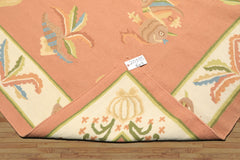 6x9 Blush, Ivory, Lime Color Hand Woven Dhurry Kilim Wool Transitional Oriental Rug