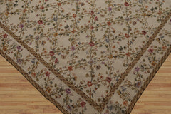 8x10 Ivory, Gold, Green Color Hand Woven Aubusson Needlepoint Wool Traditional Oriental Rug