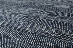 Geometric Tibetan Wool and Bamboo Silk 10'x14' Rug in Blue Modern & Contemporary Hand-Knotted Oriental