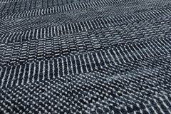Geometric Tibetan Wool and Bamboo Silk 10'x14' Rug in Blue Modern & Contemporary Hand-Knotted Oriental