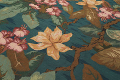 6x9 Teal, Gold, Brown Color Hand Woven French Aubusson Needlepoint Wool Traditional Oriental Rug