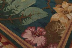 6x9 Teal, Gold, Brown Color Hand Woven French Aubusson Needlepoint Wool Traditional Oriental Rug