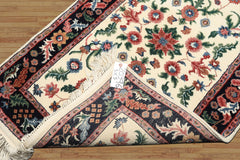 3x5 Ivory, Midnight Blue, Green Color Hand Knotted Indo Kashan Wool Traditional Oriental Rug