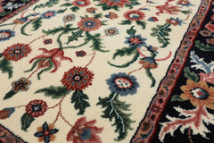 3x5 Ivory, Midnight Blue, Green Color Hand Knotted Indo Kashan Wool Traditional Oriental Rug