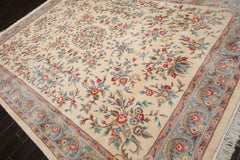 9x12 Ivory, Blue, Pink Color Hand Knotted Kerman New Zealand Wool Traditional Oriental Rug