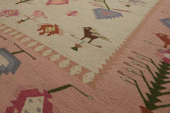 9x12 Ivory, Pink, Lavender Color Hand Woven Kilim Wool Tribal Oriental Rug