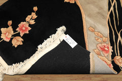 3x5 Black, Gray, Peach Color Hand Knotted Chinese Art Deco Wool Transitional Oriental Rug